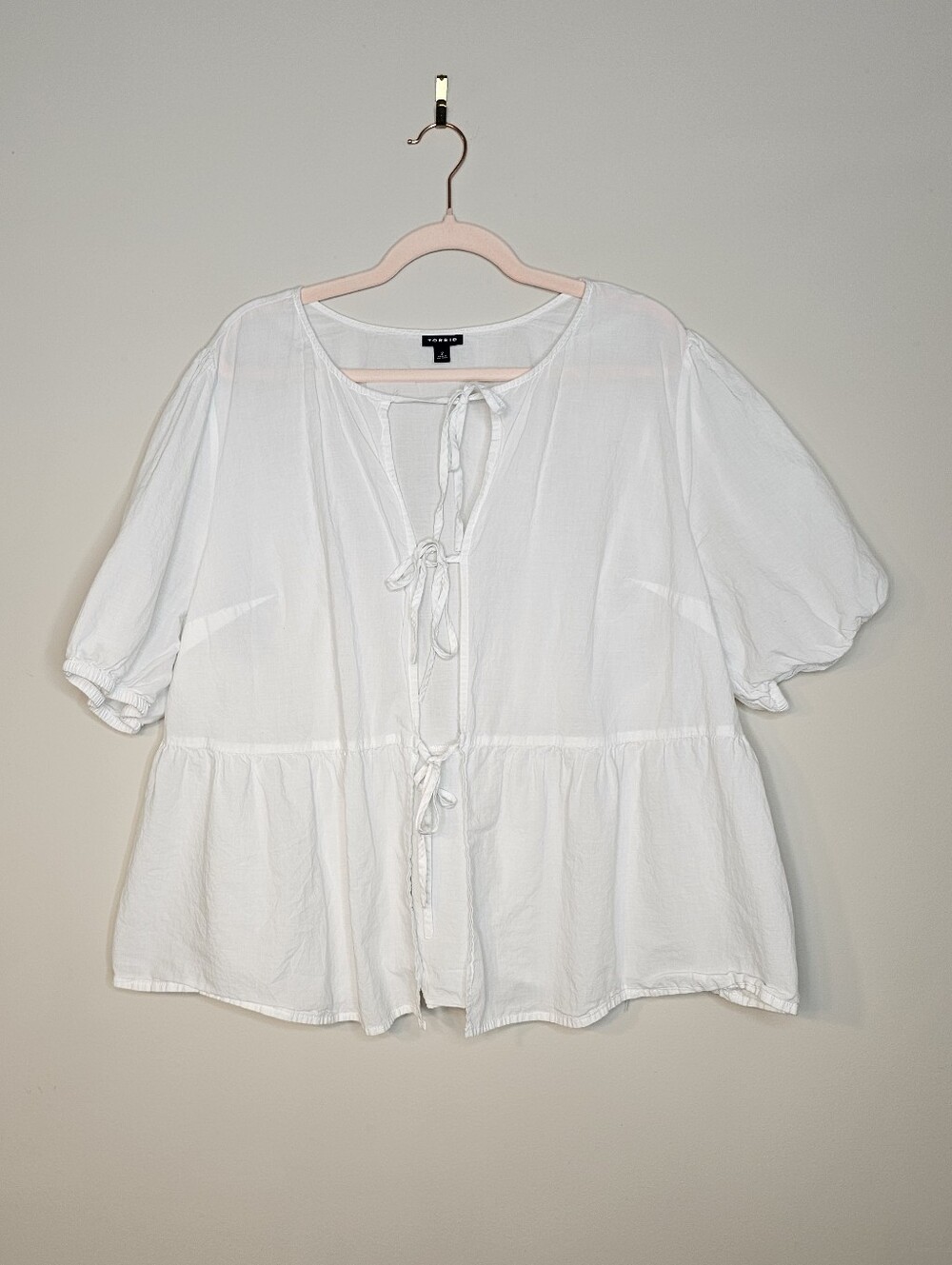 Torrid 100% Cotton Open Front Short Sleeve Cover Up Shirt Size 2X White